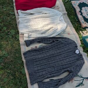 You Choose Set Of 3 Cable Knit Sweaters - White Pink and Gray Red Lg Sz Womens